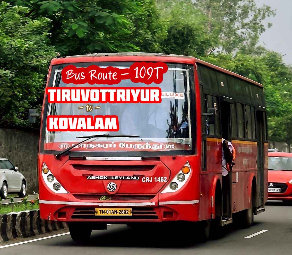 Chennai MTC Bus Route 109T Tiruvottriyur to Kovalam Bus Timings