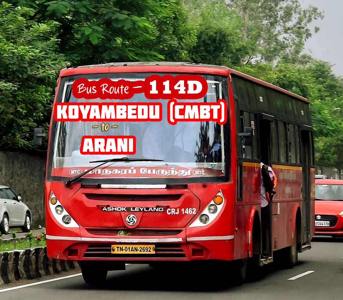 Chennai MTC Bus Route 114D Koyambedu (CMBT) to Arani Bus Timings