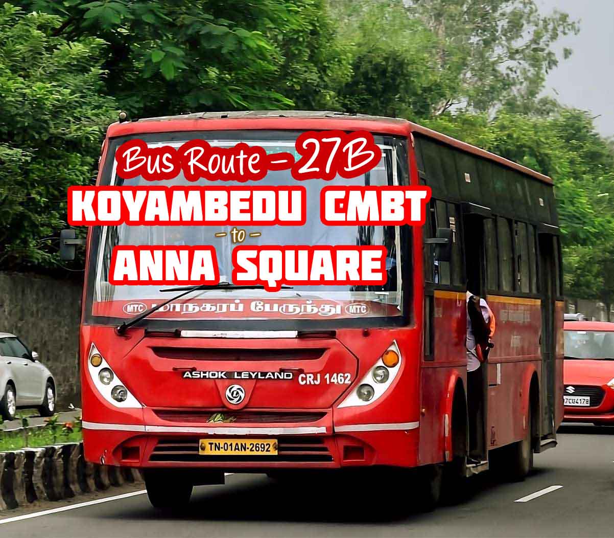 Chennai MTC Bus Route 27B Koyambedu (CMBT) to Anna Square Bus Timings