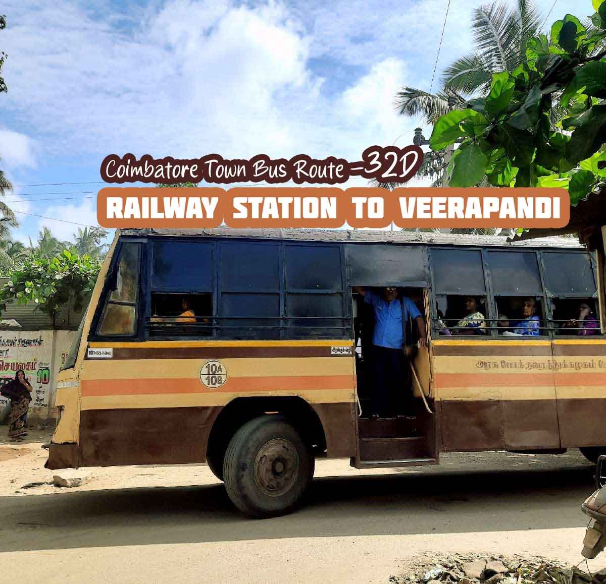 Coimbatore Town Bus Route 32D Railway Station to Veerapandi Bus Timings