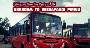 Coimbatore Town Bus Route 32N Ukkadam to Veerapandi Pirivu Bus Timings