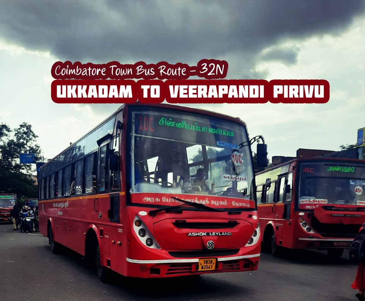 Coimbatore Town Bus Route 32N Ukkadam to Veerapandi Pirivu Bus Timings