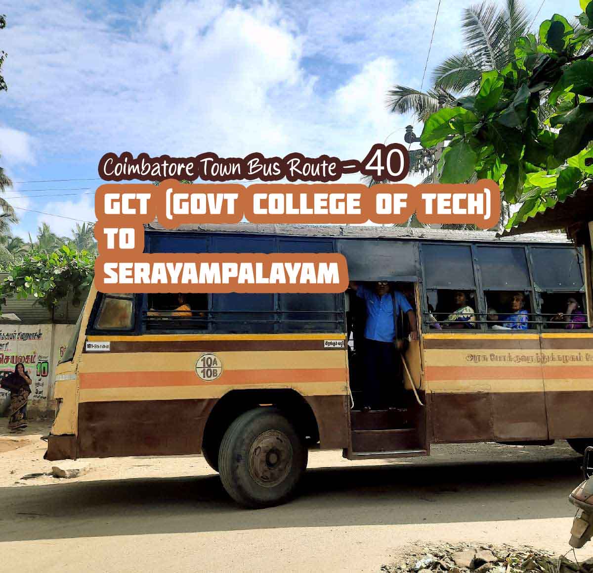 Coimbatore Town Bus Route 40 GCT to Serayampalayam Bus Timings