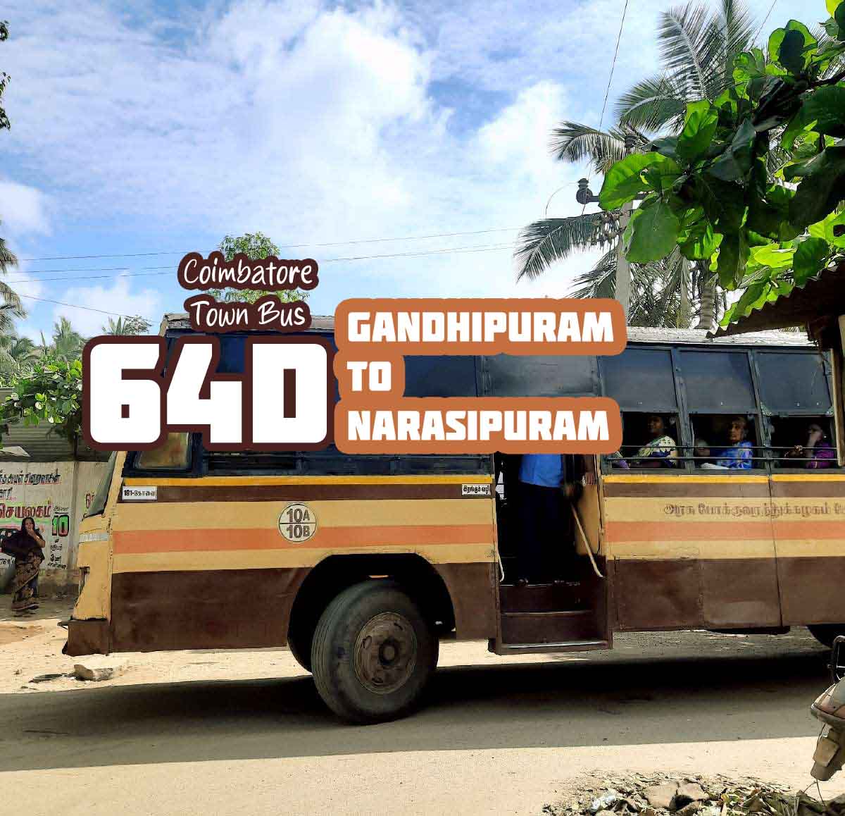 Coimbatore Town Bus Route 64D Gandhipuram to Narasipuram Bus Timings