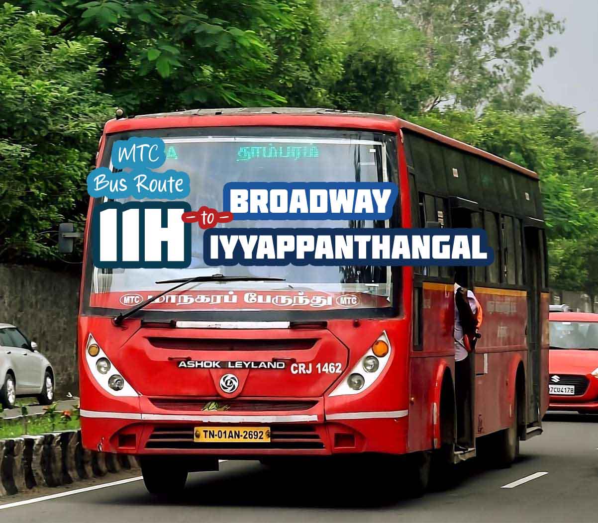 Chennai MTC Bus Route 11H Broadway to Iyyappanthangal Bus Timings