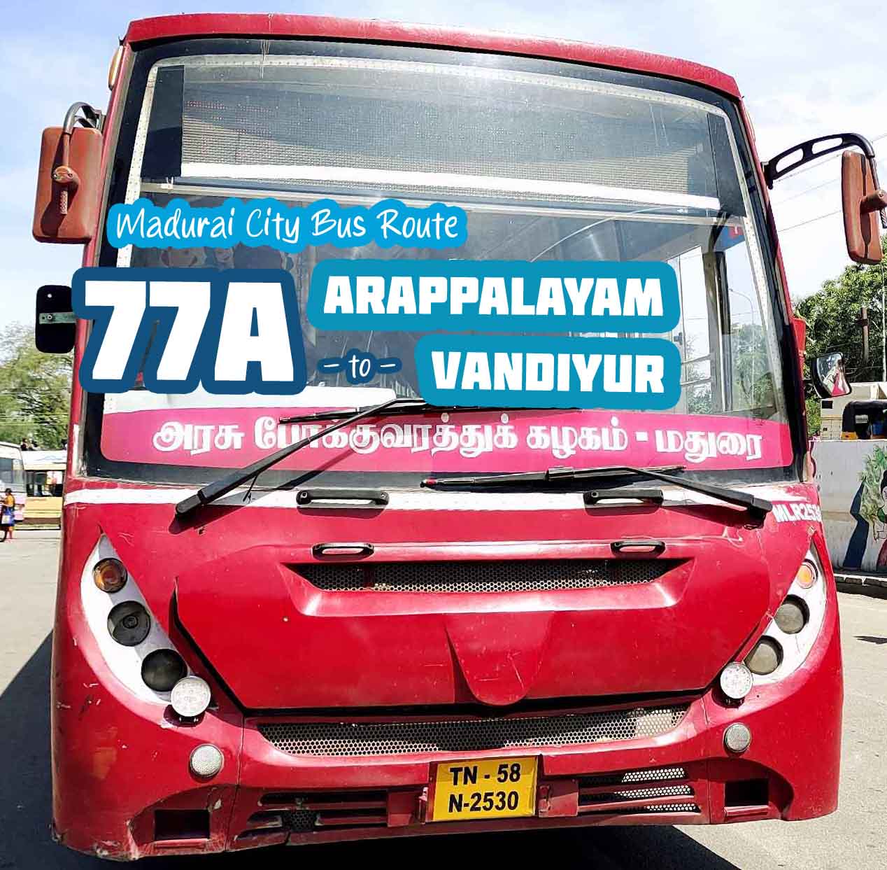 Madurai City Bus Route 77A Arappalayam to Vandiyur Bus Timings