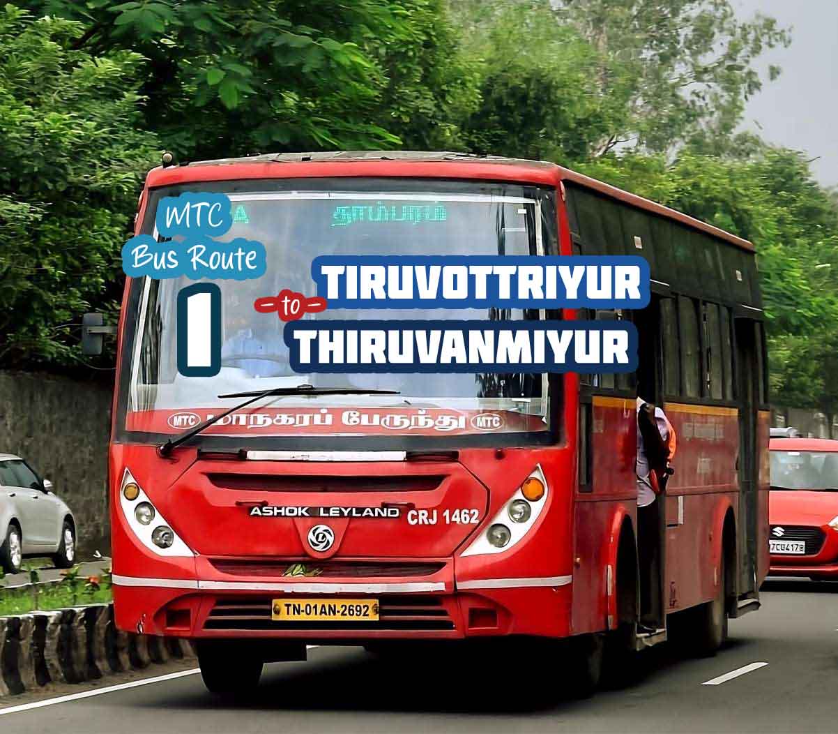 Chennai MTC Bus Route 1 Tiruvottriyur to Thiruvanmiyur Bus Timings