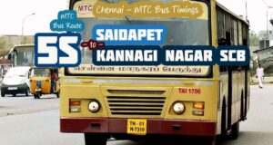 Chennai MTC Bus Route 5S Saidapet to Kannagi Nagar SCB Bus Timings