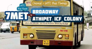 Chennai MTC Bus Route 7MET Broadway to Athipet ICF Colony Bus Timings