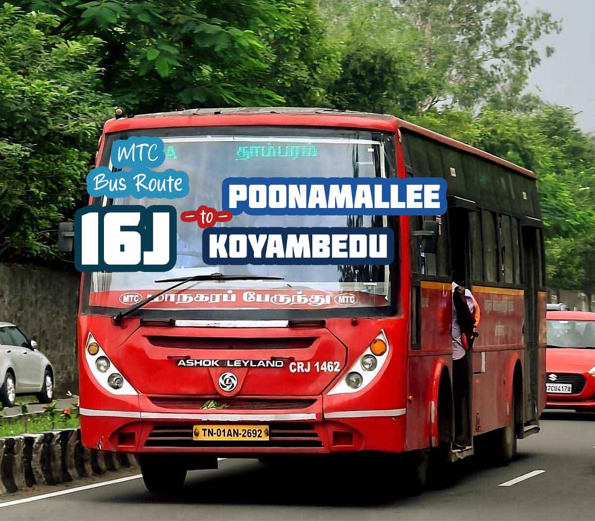 Chennai MTC Bus Route 16J Poonamallee to Koyambedu Bus Timings