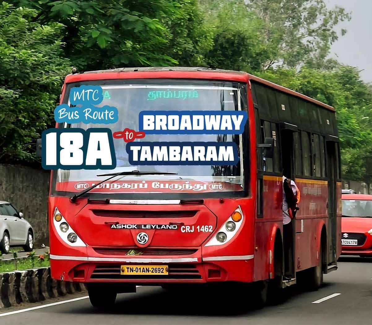 Chennai MTC Bus Route 18A Broadway to Tambaram Bus Timings