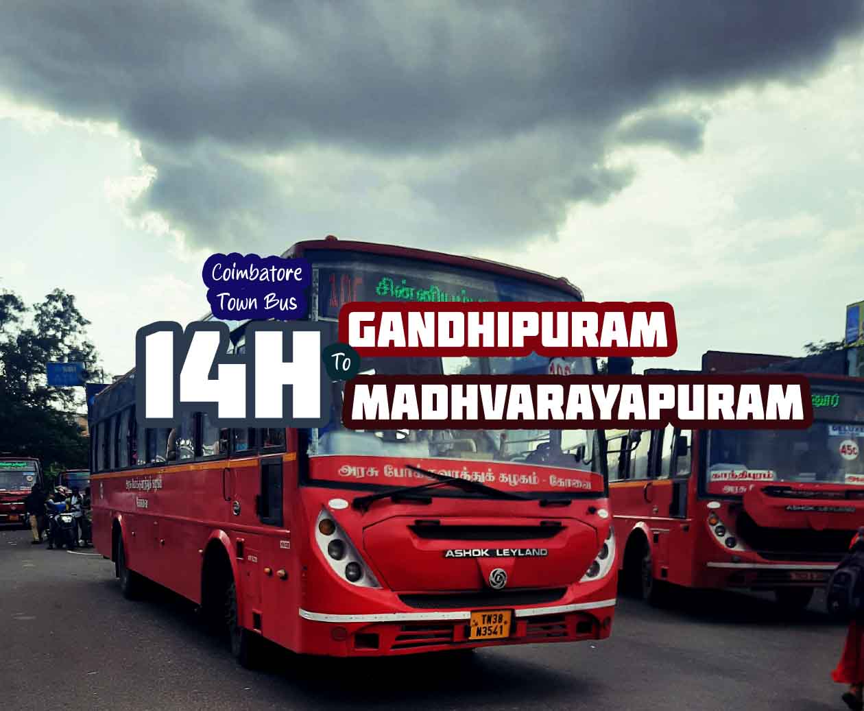 Coimbatore Town Bus Route 14H Gandhipuram to Madhvarayapuram Bus Timings