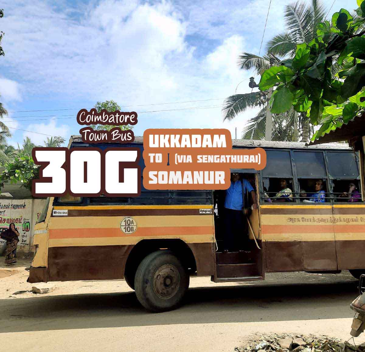 Coimbatore Town Bus Route 30G Ukkadam to Somanur Bus Timings