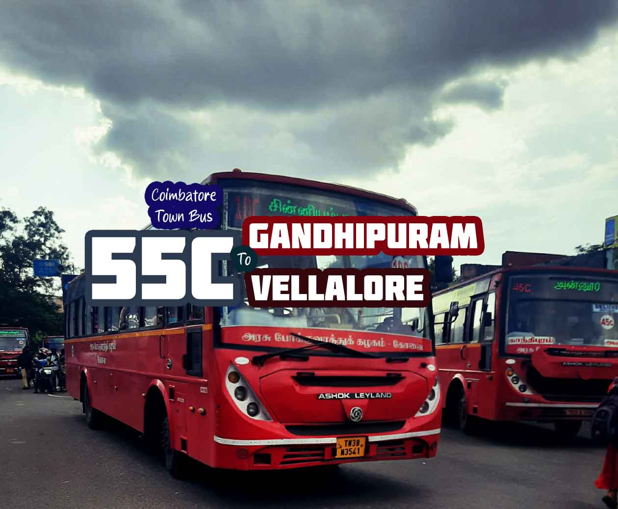 Coimbatore Town Bus Route 55C Gandhipuram to Vellalore Bus Timings