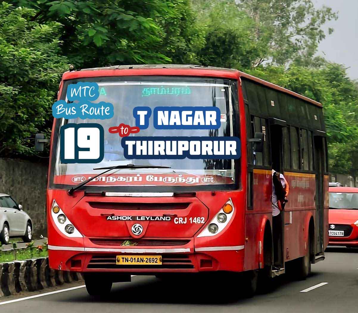 Chennai MTC Bus Route 19 T Nagar to Thiruporur Bus Timings