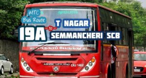 Chennai MTC Bus Route 19A T Nagar to Semmancheri SCB Bus Timings