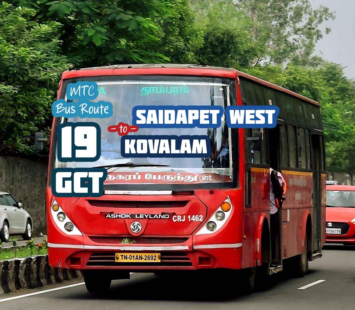 Chennai MTC Bus Route 19GCT Saidapet West to Kovalam Bus Timings