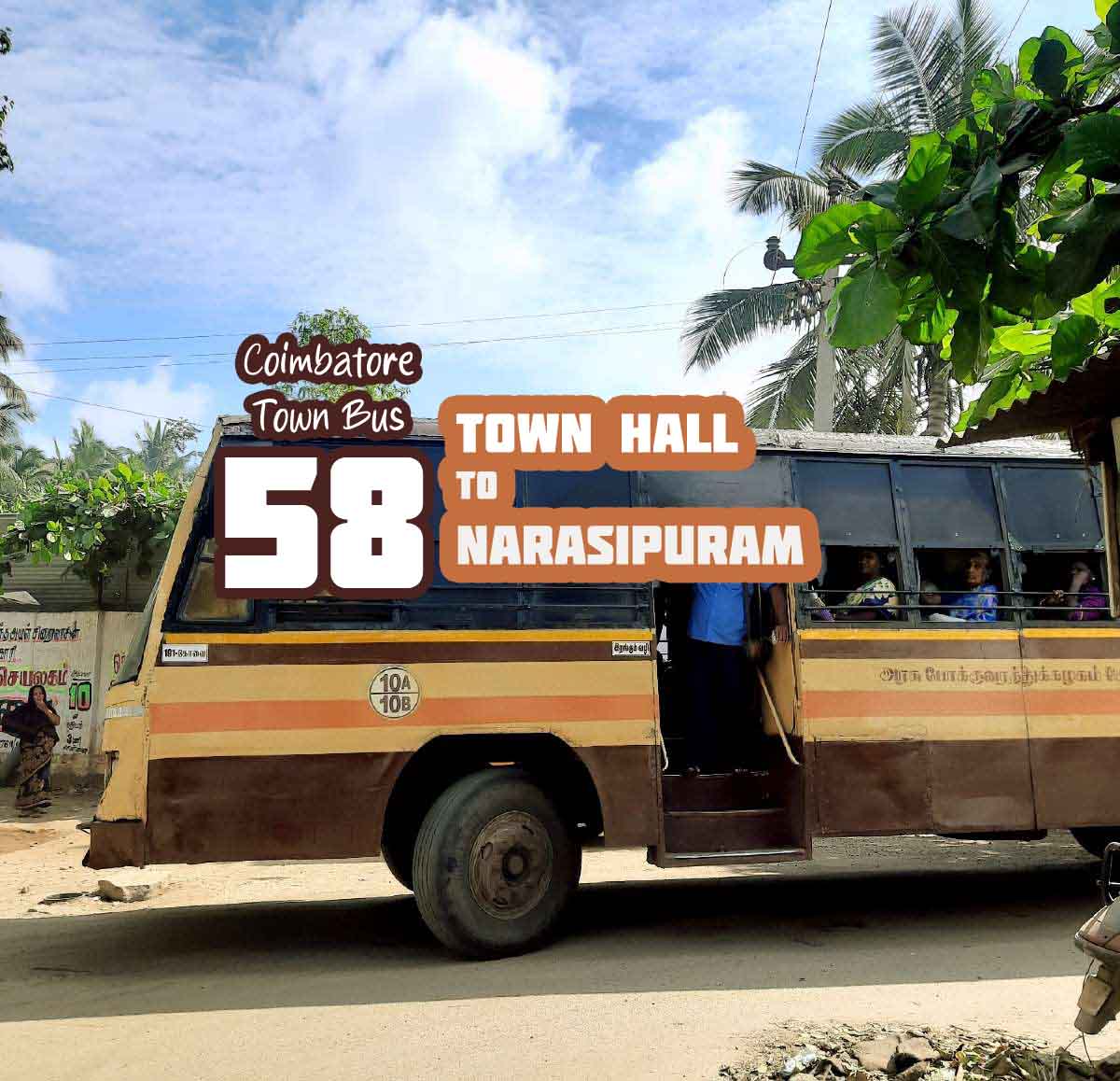 Coimbatore Town Bus Route 58 Townhall to Narasipuram Bus Timings