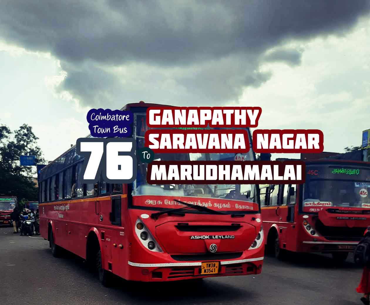 Coimbatore Town Bus Route 76 Saravana Nagar (Ganapathy) to Marudhamalai Bus Timings